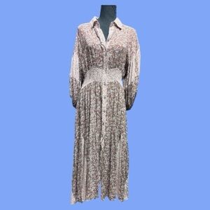 Impressions Brown Floral Patchwork Shirt Maxi Dress Size Small